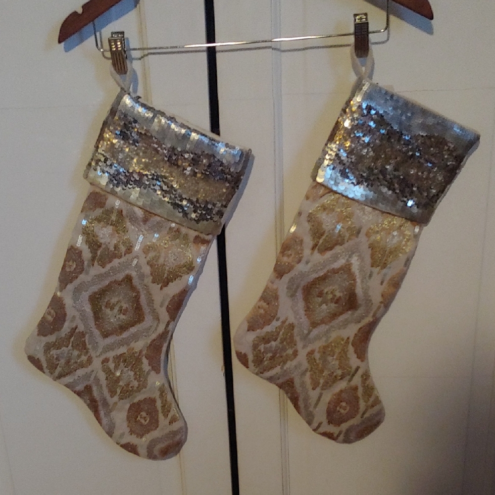 Kim Beybert Elegant Gold and Silver Holiday Stockings